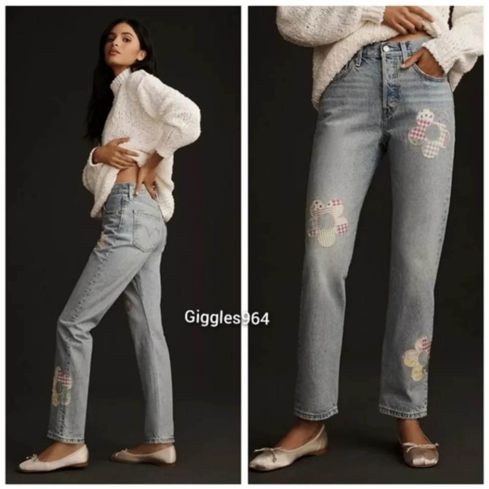 Levi's 501 Jeans Patchwork Daisy Flower - Picture 10 of 12